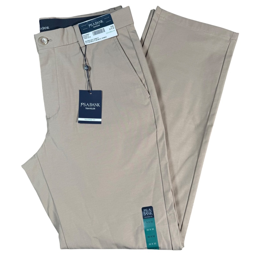 Jos. A. Bank Traveler Tailored Golf Chino Pants Mens 32x32 Tan Khaki Stretch FF